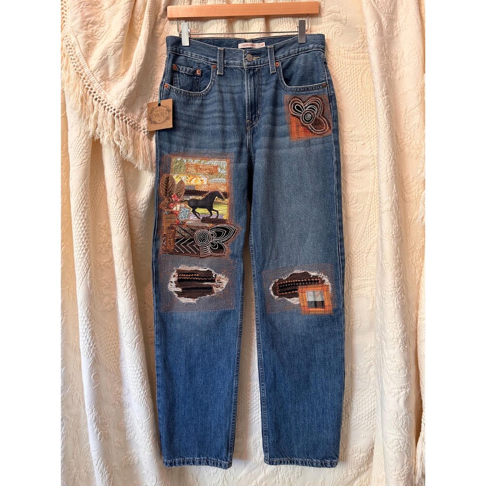 Reclaimed Levis Patchwork Jeans | Horse Collage, Silk & Denim Visible Mending